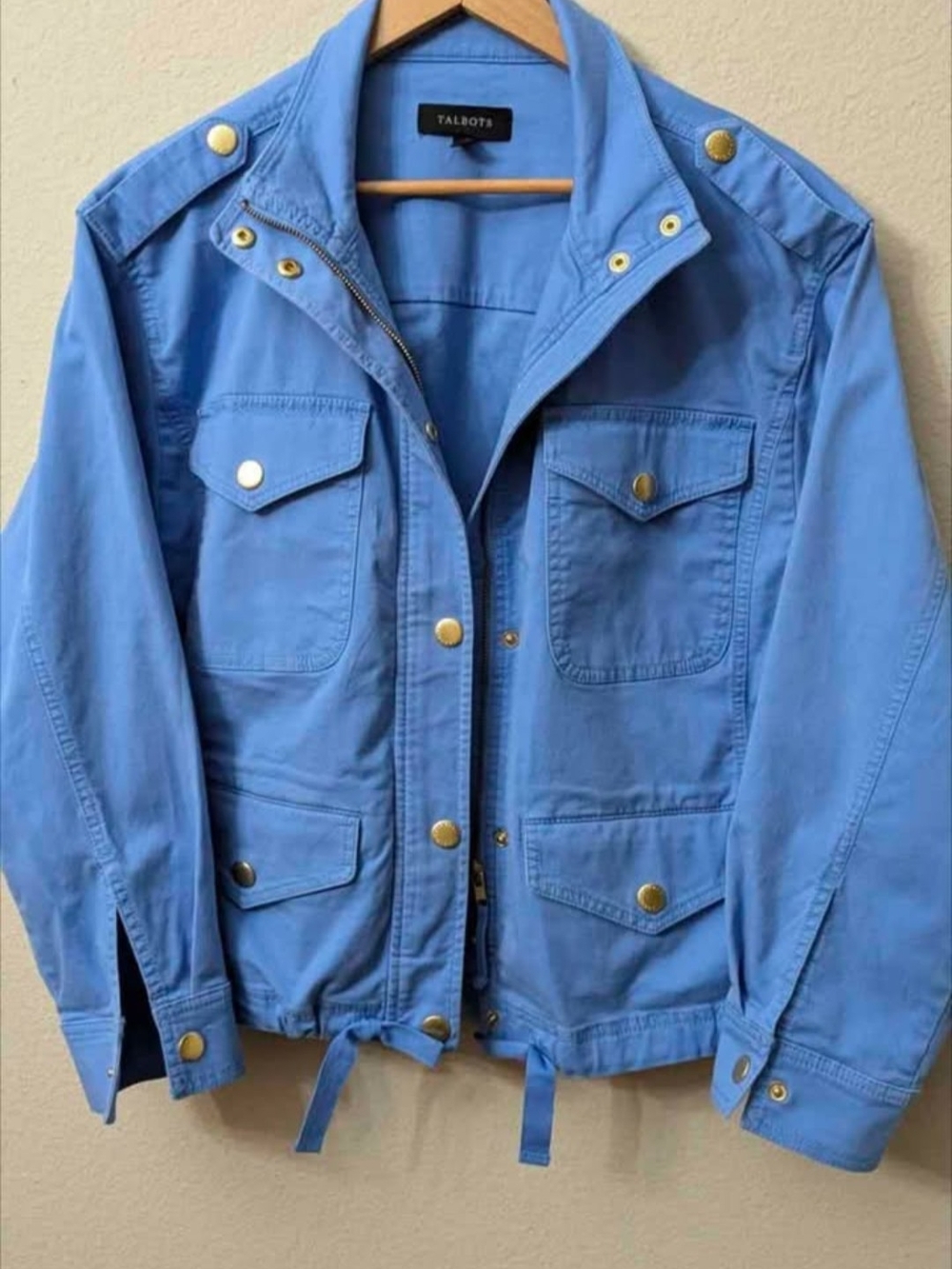 Talbots Sky Blue Utility Jacket with Gold-Tone Hardware